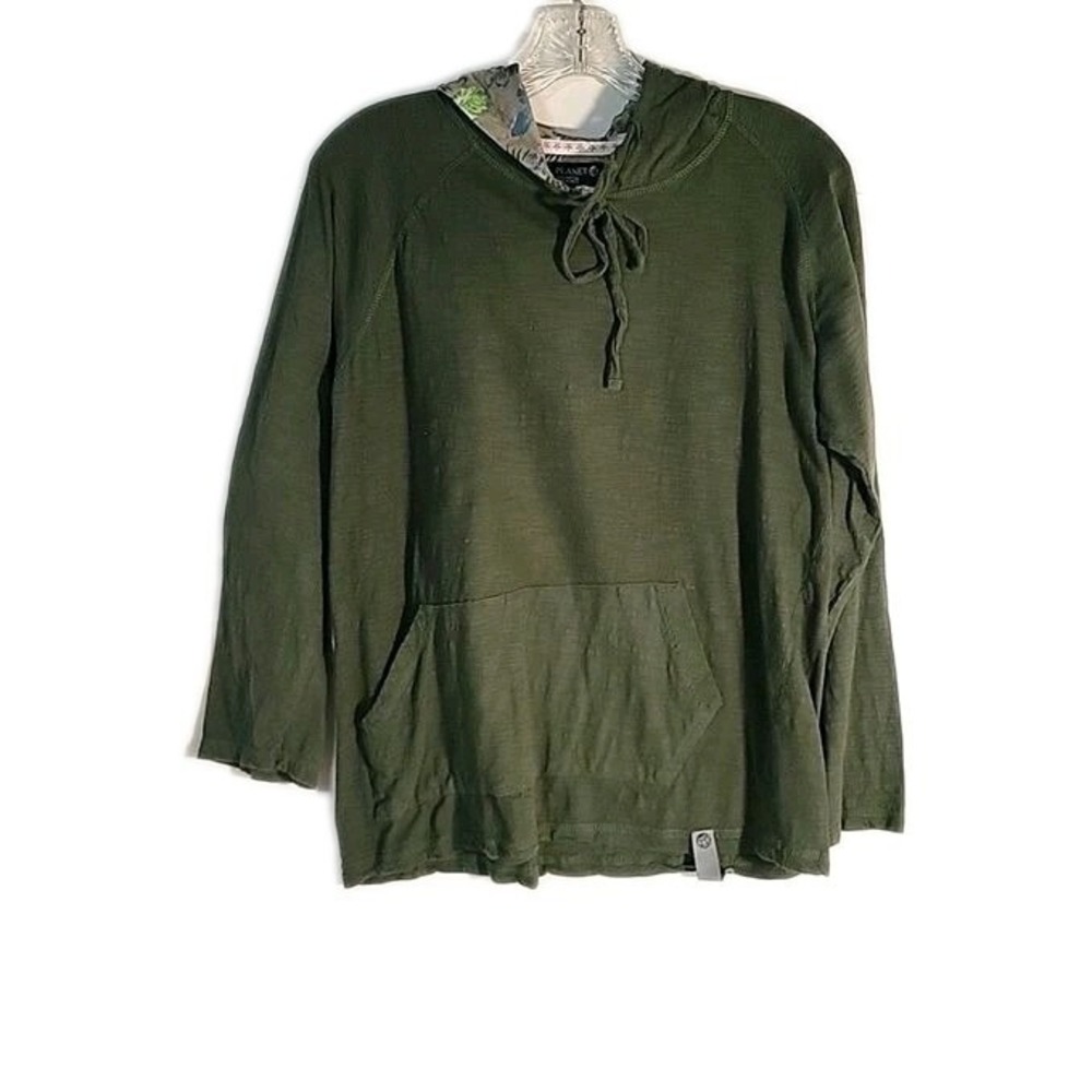 Free Planet Olive Green Cotton Hoodie Long Sleeve‎ Casual Comfy Top
